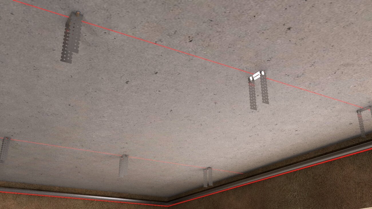 Прямые подвесы на бетонном потолке